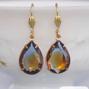 Elegant Topaz Glass Teardrop Earrings